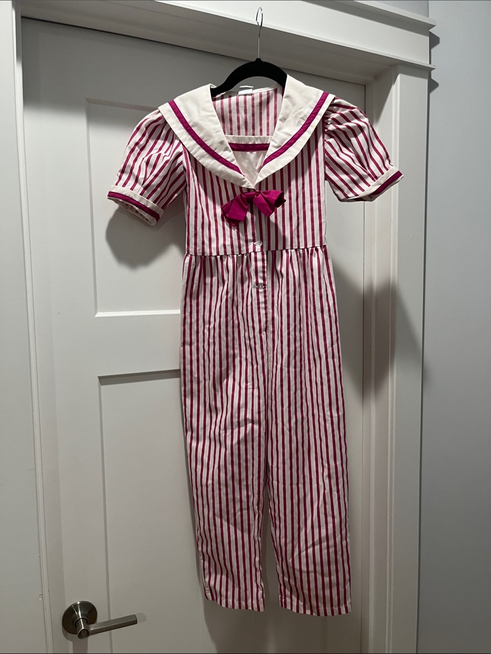 Vintage 6X Color Kids Girls' Pink and White Striped Sailor One-Piece Jumpsuit
